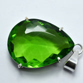 Green Peridot 78 Carat Natural CERTIFIED 925 Sterling Silver Pendant Pear Cut